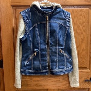 LA Coalition Jean jacket with sweater sleeves and hood